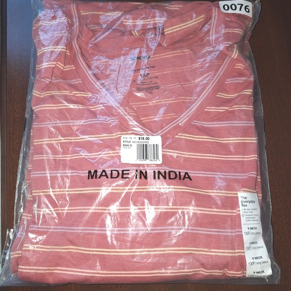 SONOMA The Everyday Tee Womens 1XP Pink Stripe V-Neck Long Sleeve Shirt Layer - Picture 6 of 6